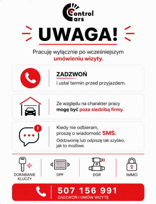 Controlcars - ze względu na częstą pracę w terenie prośba o kontakt